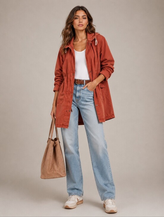 Anthropologie Jackets & Blazers - Anthropologie Longline Anorak Hooded Jacket In Rust Orange Size L